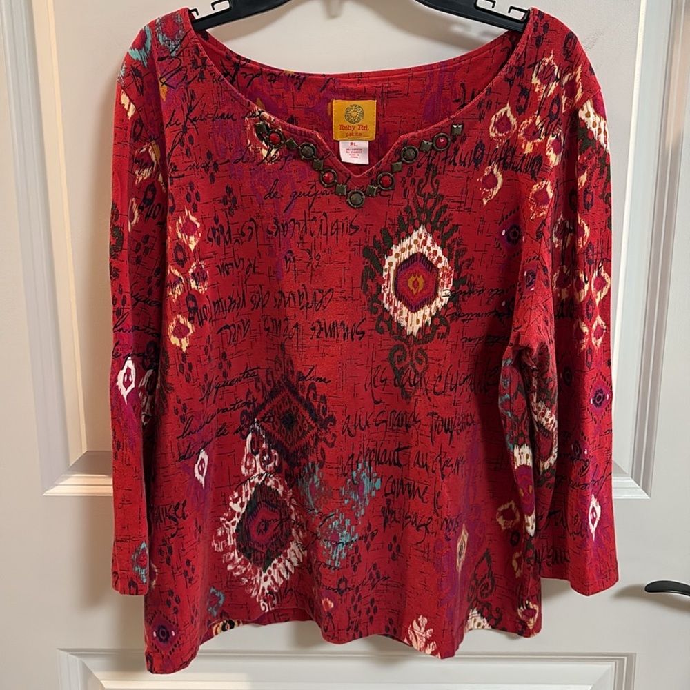 RUBY RD. PETITE Women's Red and Purple Multicolored Blouse
